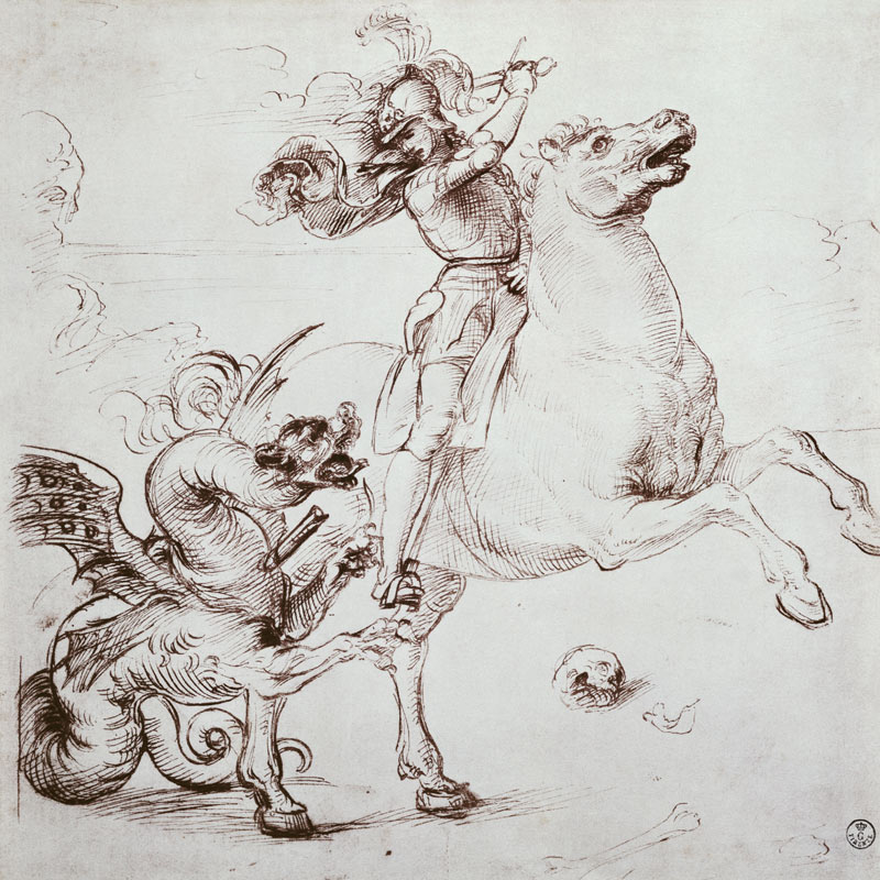 St. George and the Dragon (pen & ink on paper) from Raffaello Sanzio da Urbino
