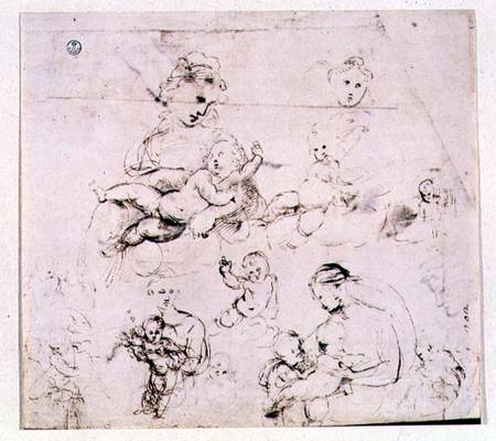 Several studies of a Madonna and Child (pen & ink) from Raffaello Sanzio da Urbino