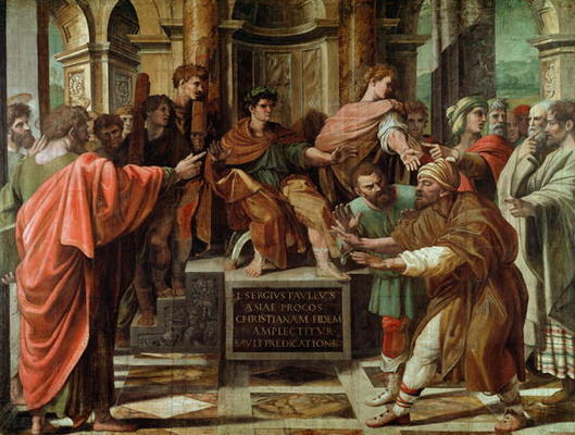 The Blinding of Elymas (cartoon for the Sistine Chapel) (PRE RESTORATION) from Raffaello Sanzio da Urbino