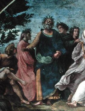 The Parnassus, detail of Homer, Dante and Virgil, in the Stanze della Segnatura