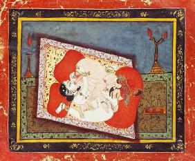 'The posture of the crow' from the Kama Sutra, ecstatic oral intercourse between a prince and a lady