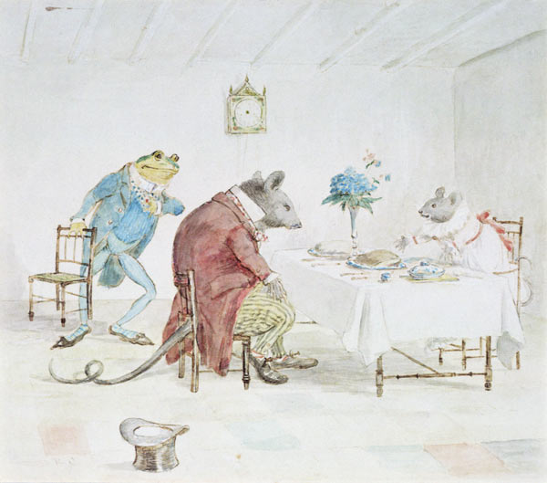 ''Pray, Miss Mouse, will you give us some beer'', illustration from ''A Frog He Would A-Wooing Go'' from Randolph Caldecott