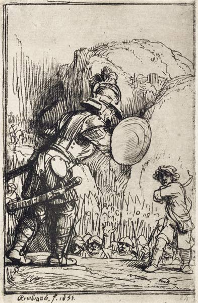 David and Goliath. Illustration for Piedra gloriosa by Menasseh ben Israel from Rembrandt van Rijn