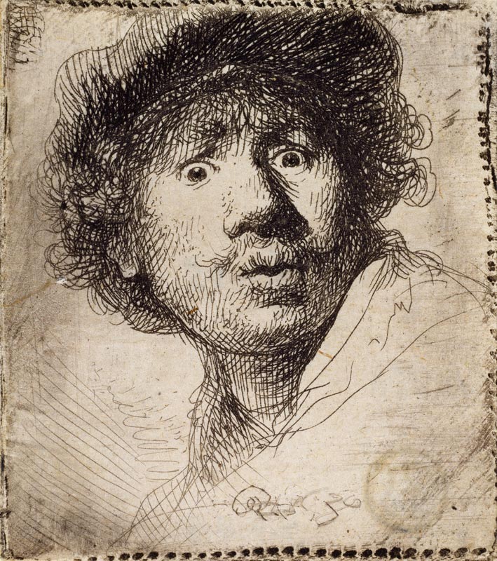 Self-Portrait in a cap, wide-eyed and open-mouthed from Rembrandt van Rijn