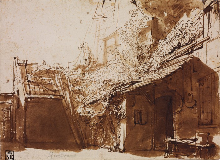 Farmhouse in Light and Shadow from Rembrandt van Rijn