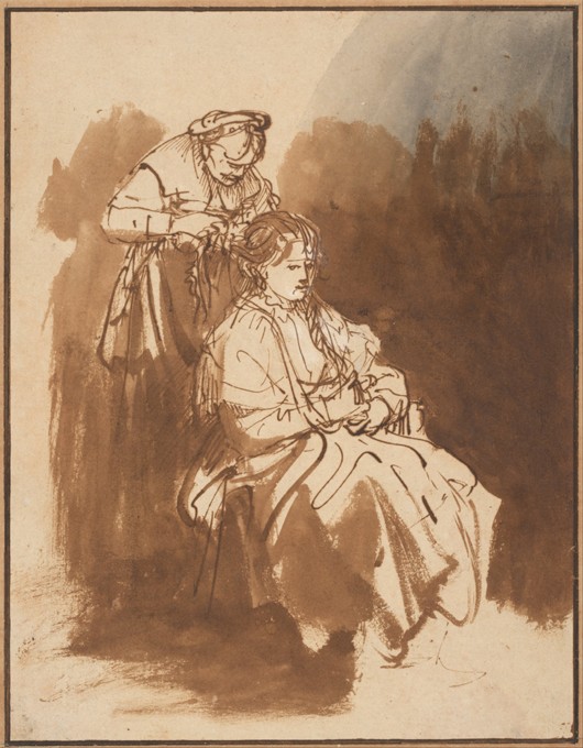 A Young Woman Having Her Hair Braided from Rembrandt van Rijn