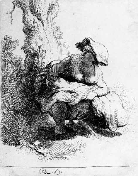 Frau uriniert an einen Baum from Rembrandt van Rijn