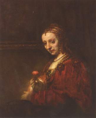 Woman with pink from Rembrandt van Rijn