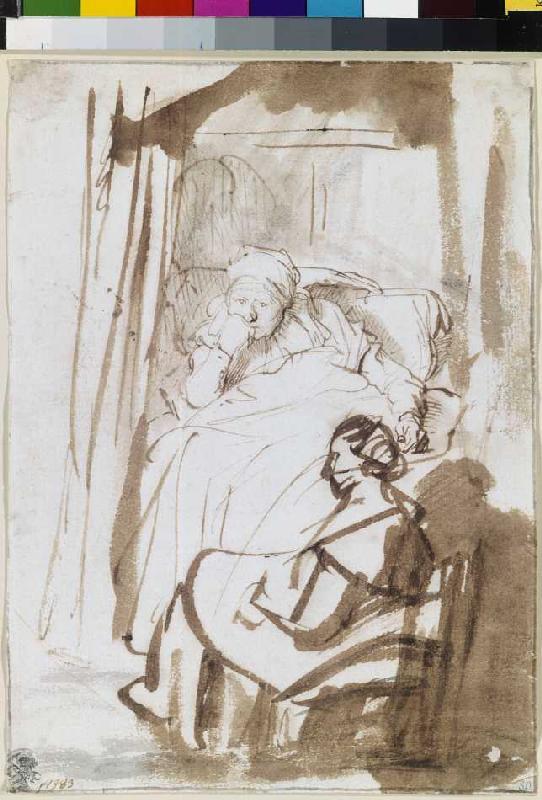 Saskia in bed with nurse from Rembrandt van Rijn
