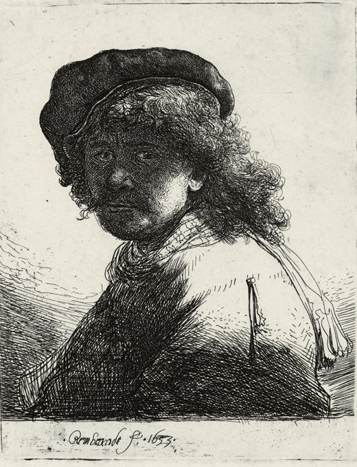 Self-Portrait in a Cap and Scarf with the Face Dark from Rembrandt van Rijn