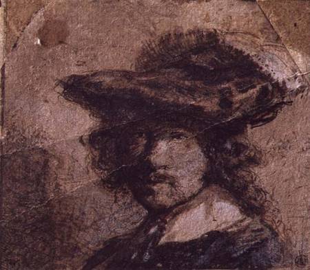Self Portrait with a Plumed Hat and White Collar from Rembrandt van Rijn