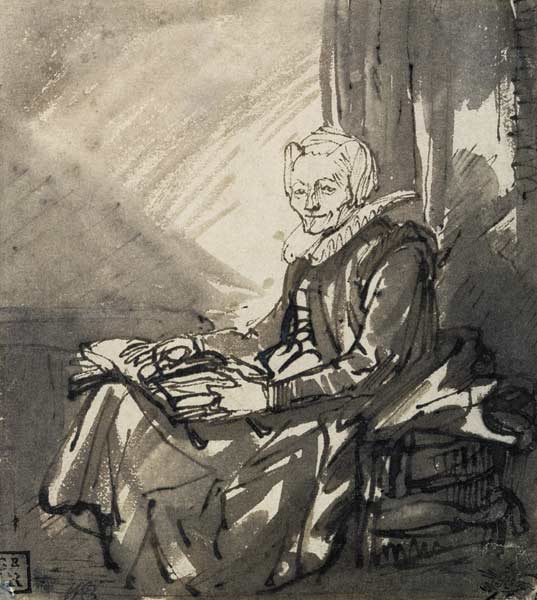 Woman with an Open Book on her Lap from Rembrandt van Rijn