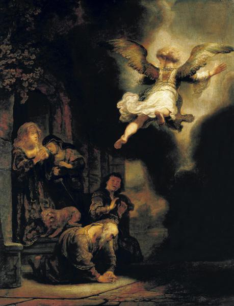 The archangel Raphael leaves the family of Tobias.