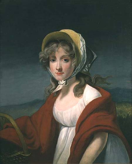 Portrait of a girl wearing a red shawl from Richard Westall