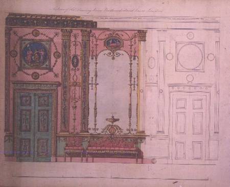 Section of the Drawing Room, Northumberland House, London; Design for end wall from Robert Adam