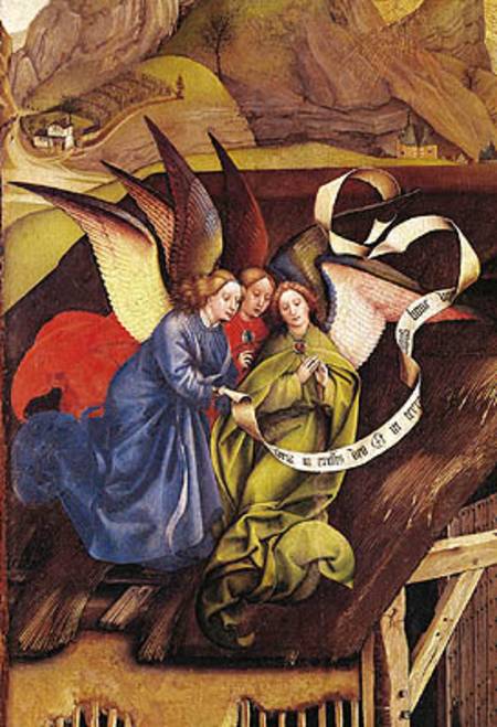 Nativity, detail of three angels from Robert Campin