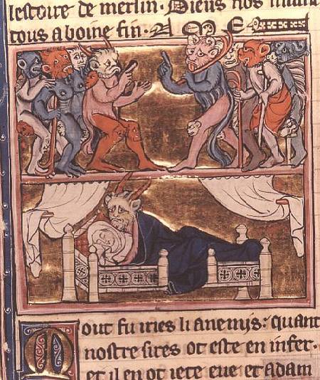 Ms Fr. 95 f.113v Council of Demons from Robert de Boron