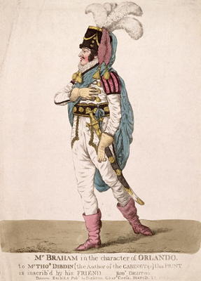 Mr. Braham in the character of Orlando from Shakespeare's 'As You Like It', pub. 1802 (coloured engr from Robert Dighton