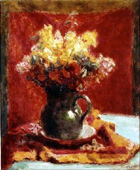 Green Jug with Flowers (oil on canvas) 