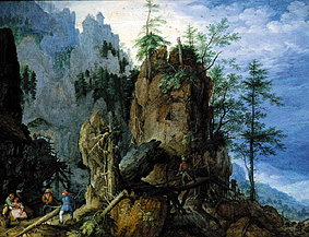 Mountains landscape with woodcutters from Roelant Jakobsz Savery