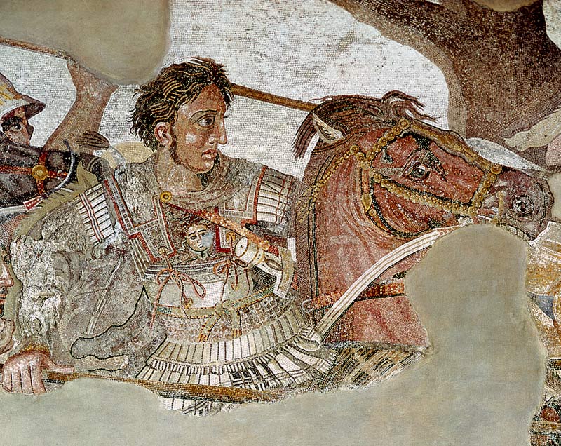 The Alexander Mosaic, detail depicting Alexander the Great (356-323 BC) at the Battle of Issus again from Roman