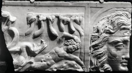 Relief depicting Jonah and the Whale, from the catacomb of St. Priscilla, Rome from Roman