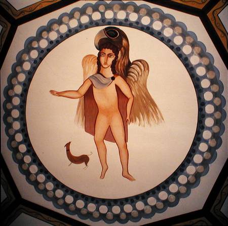 Roundel from a ceiling mural depicting the abduction of Ganymede from Roman