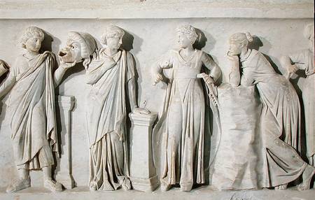 Sarcophagus of the Muses, detail of Thalia, Erato, Euterpe and Polyhymnia from Roman