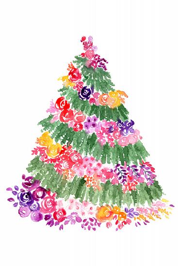 Floral watercolor Christmas tree