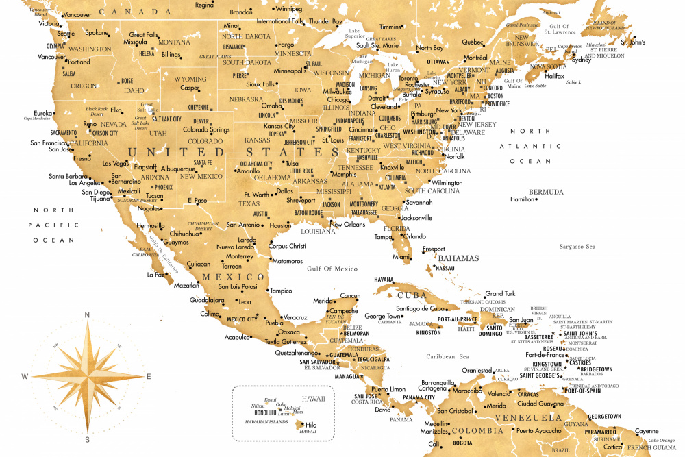 Golden map of USA and Mexico from Rosana Laiz Blursbyai