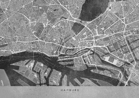 Gray vintage map of Hamburg downtown Germany