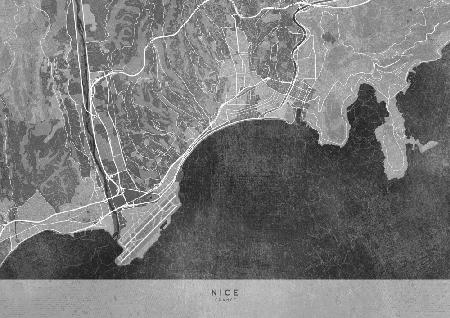 Gray vintage map of Nice France