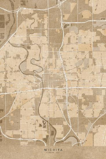 Map of Wichita (Kansas, USA) in sepia vintage style