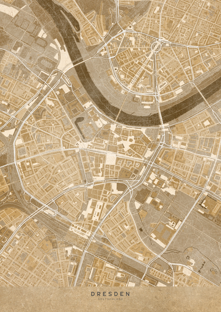 Sepia vintage map of Dresden downtown Germany from Rosana Laiz Blursbyai