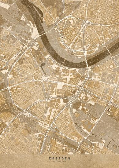 Sepia vintage map of Dresden downtown Germany