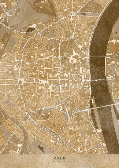 Sepia vintage map of Köln downtown Germany