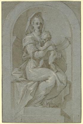 Madonna mit Kind in einer Nische sitzend