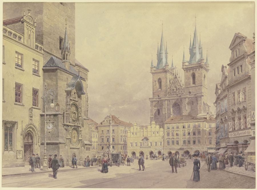 Blick auf die Teynkirche und die Mariensäule am Altstädter Ring zu Prag from Rudolf von Alt