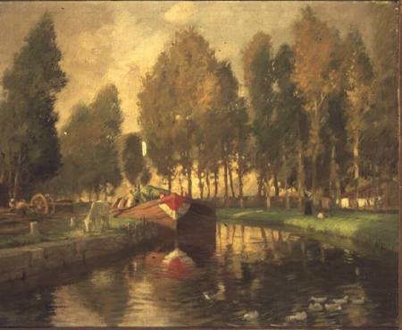 Barge on a River, Normandy from Rupert Charles Wolston Bunny