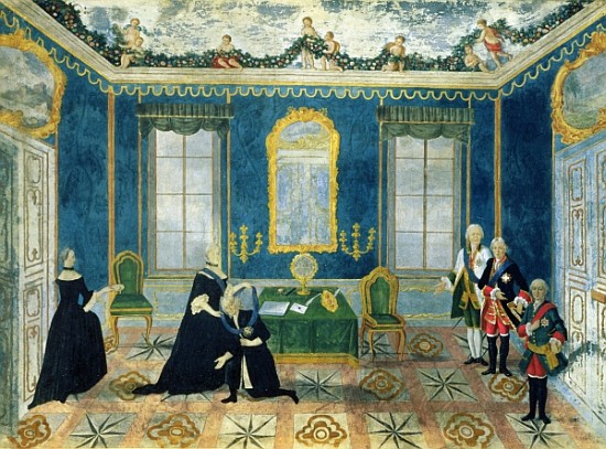 Catherine II recalling Chancellor Alexey Bestuzhev-Ryumin to Court from Russian School