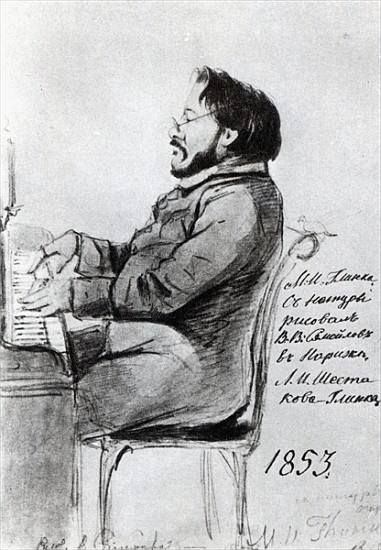 Mikhail Glinka, 1853 (pen & ink with wash on paper) from Russian School