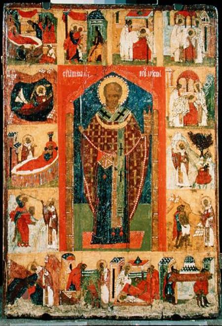 St. Nicholas of Moshajsk with scenes from his life from Russian School