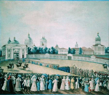 The Visit of Alexander I (1777-1825) to the Alexander Nevsky Monastery from Russian School
