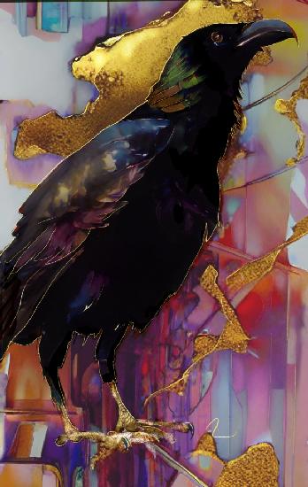 Raven with Pink and Gold