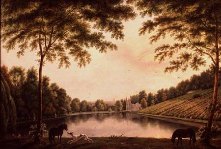 A View of the Lake and ruins of the Abbey at Painshill, Surrey from S. Barrett