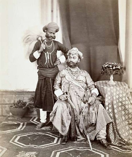 His Highness Maharaja Tukoji Rao (1844-86) II of Indore and attendant from S. Bourne