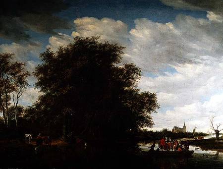 A River Landscape with Figures in a Ferry Boat from Salomon van Ruisdael or Ruysdael