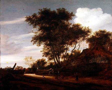 A toll-gate with figures on the path from Salomon van Ruisdael or Ruysdael