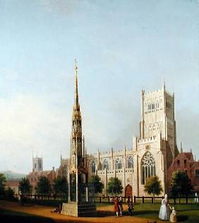 A View of Bristol High Cross and Cathedral