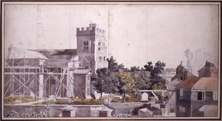 Twickenham Church under Scaffolding (w/c, pen & from Samuel Scott